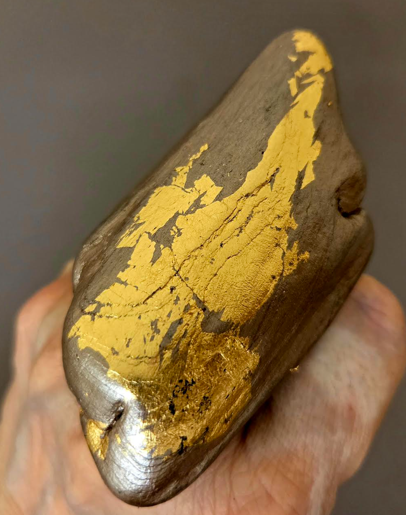 Polished Driftwood & Gold Leaf Adjustable Statement Ring - Androgynous