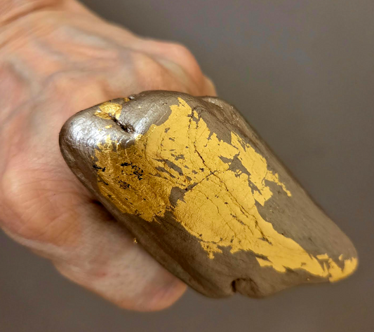 Polished Driftwood & Gold Leaf Adjustable Statement Ring - Androgynous