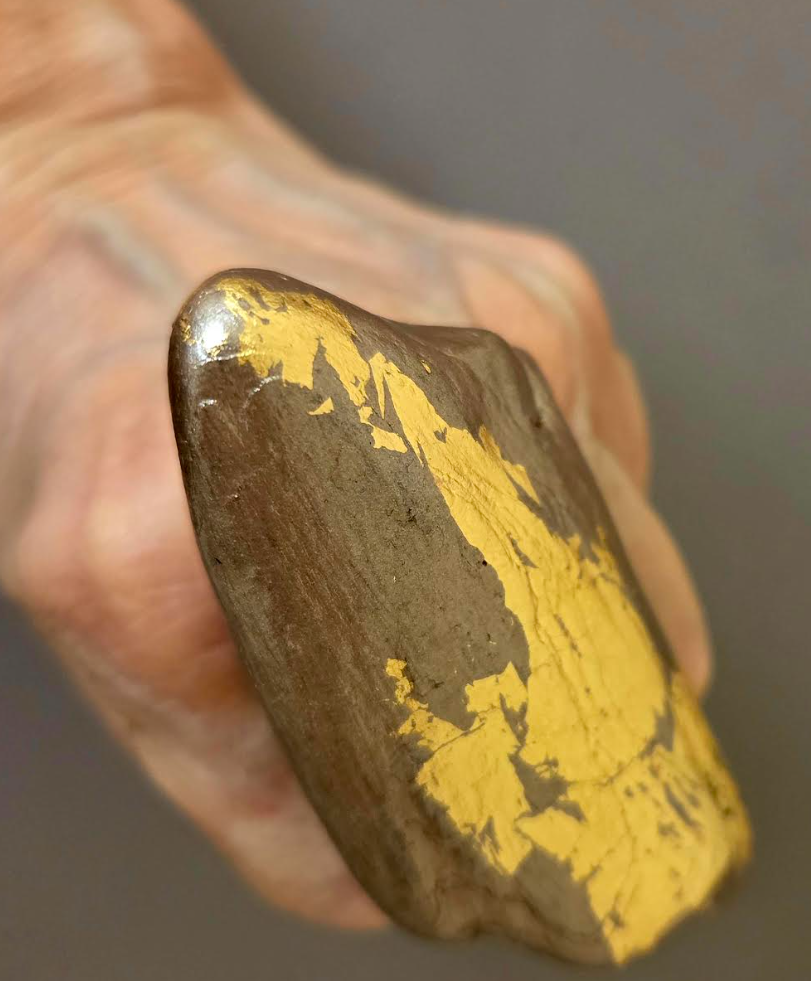 Polished Driftwood & Gold Leaf Adjustable Statement Ring - Androgynous