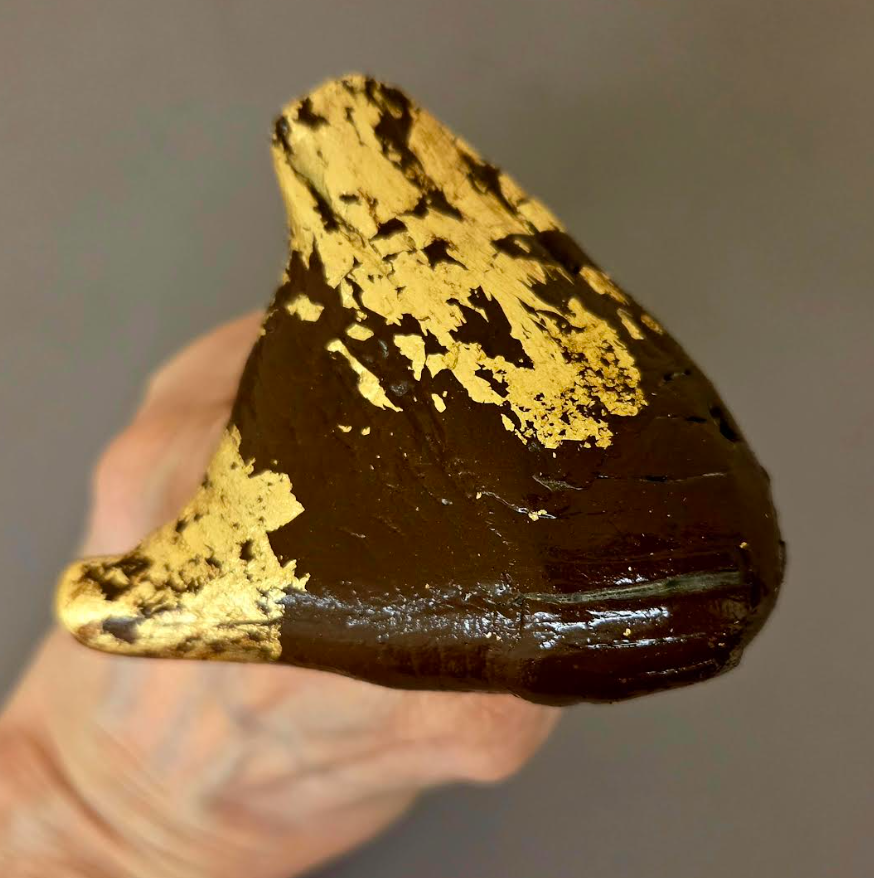 Adjustable Glossy Brown Driftwood Statement Ring with Gold Leaf -  Unisex