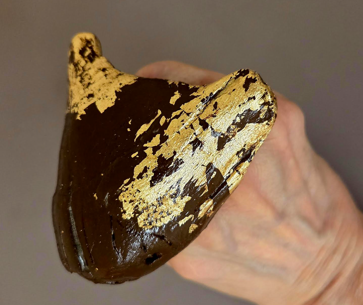 Adjustable Glossy Brown Driftwood Statement Ring with Gold Leaf -  Unisex