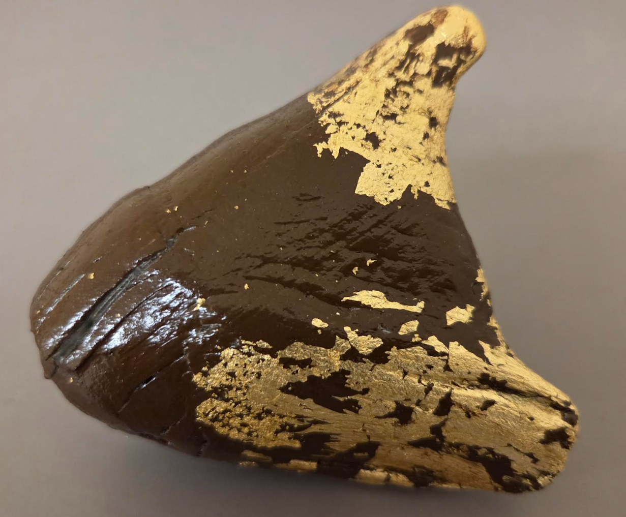 Adjustable Glossy Brown Driftwood Statement Ring with Gold Leaf -  Unisex