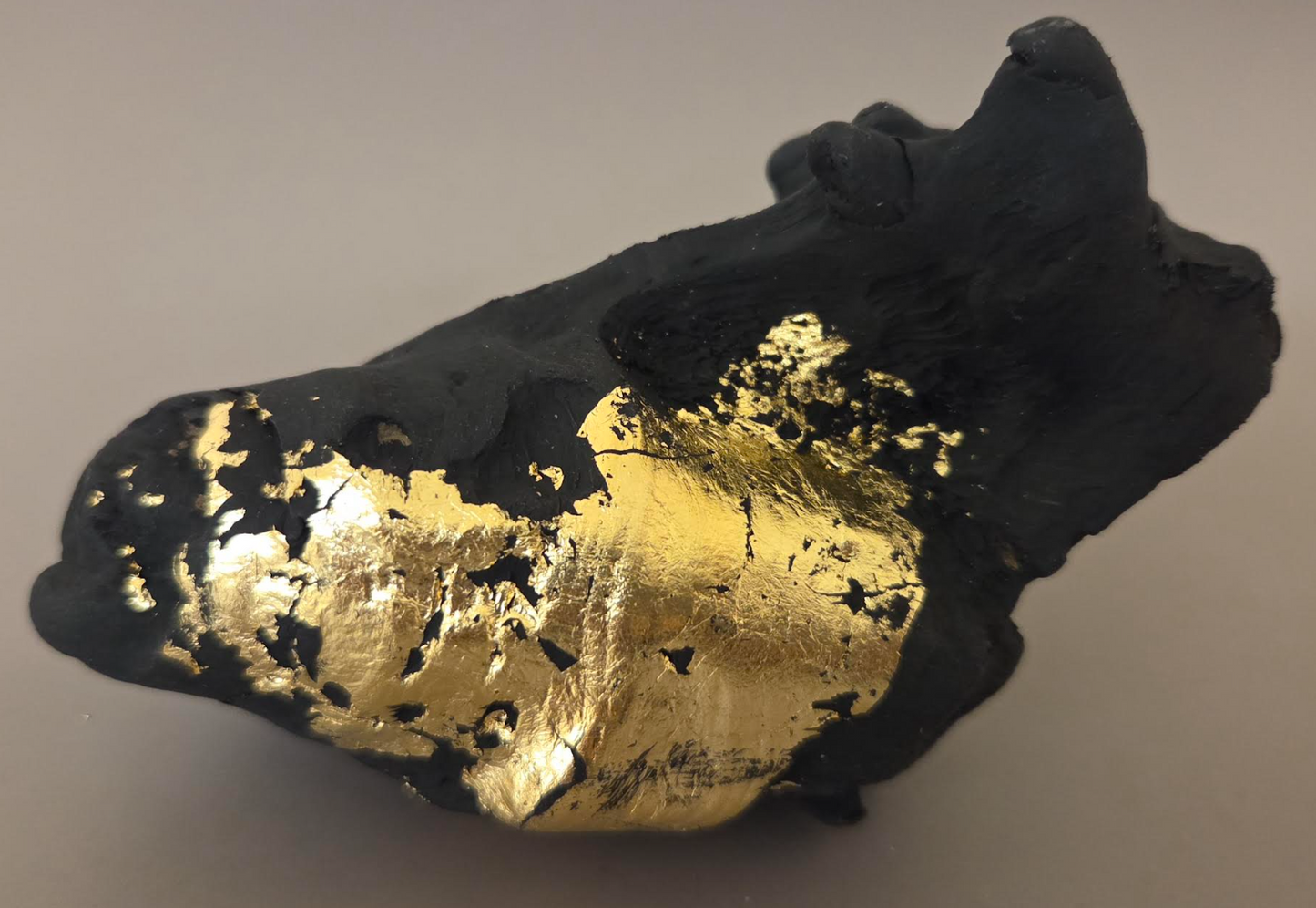 Gnarly Blackened Driftwood Oversized Ring with Gold Leaf - Adjustable