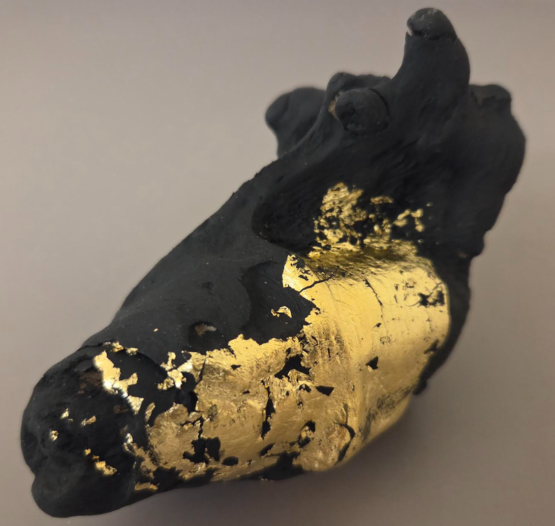 Gnarly Blackened Driftwood Oversized Ring with Gold Leaf - Adjustable