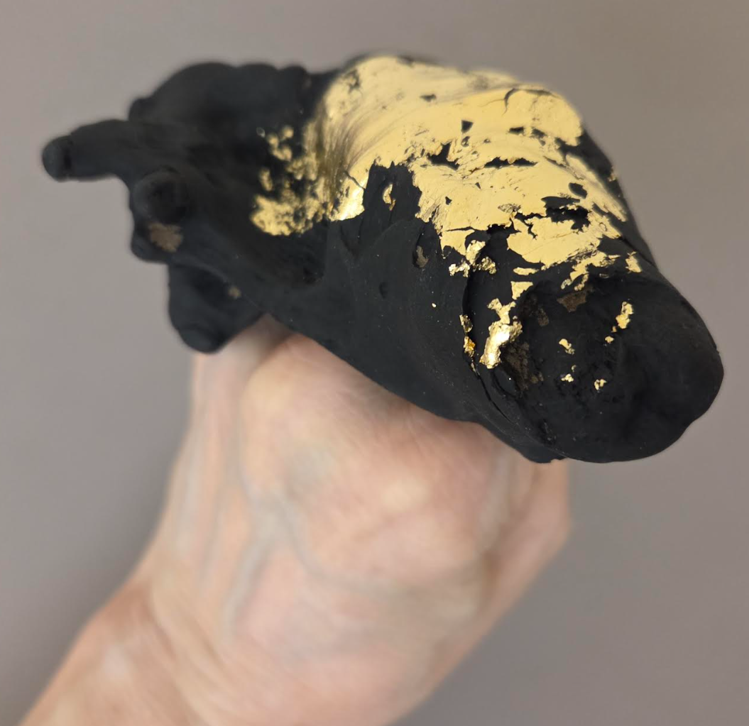 Gnarly Blackened Driftwood Oversized Ring with Gold Leaf - Adjustable