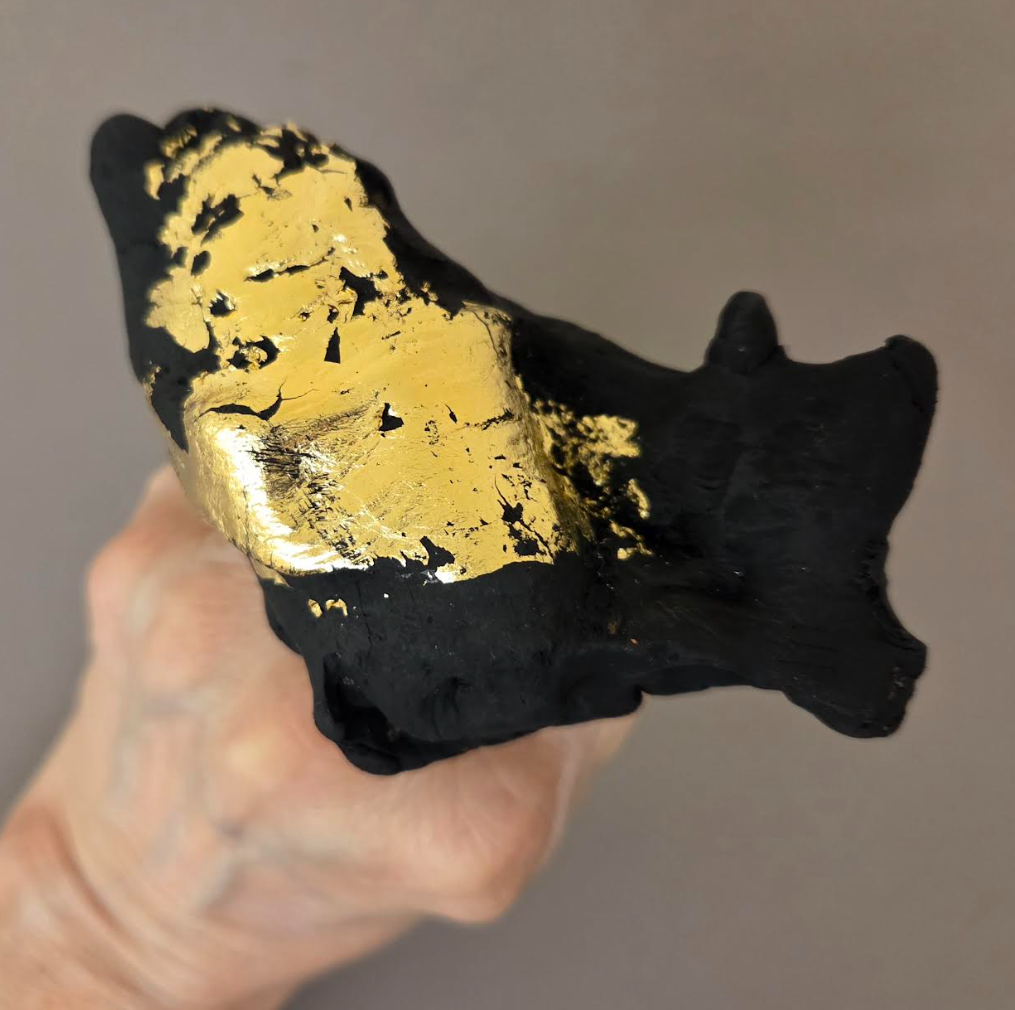 Gnarly Blackened Driftwood Oversized Ring with Gold Leaf - Adjustable