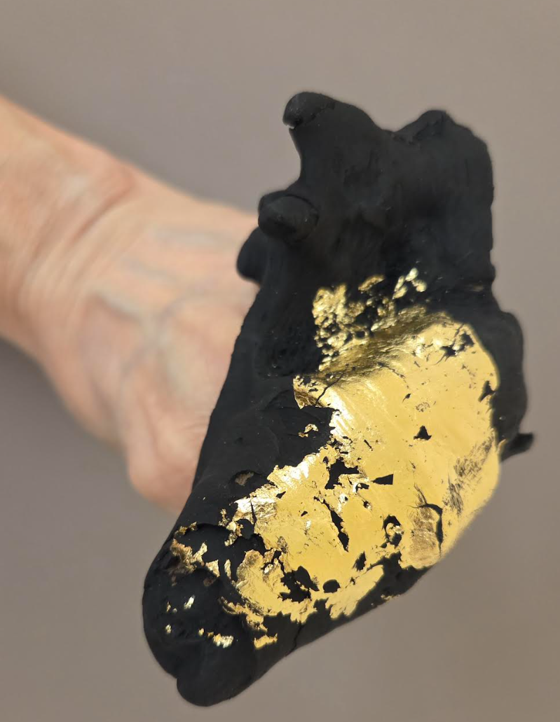 Gnarly Blackened Driftwood Oversized Ring with Gold Leaf - Adjustable