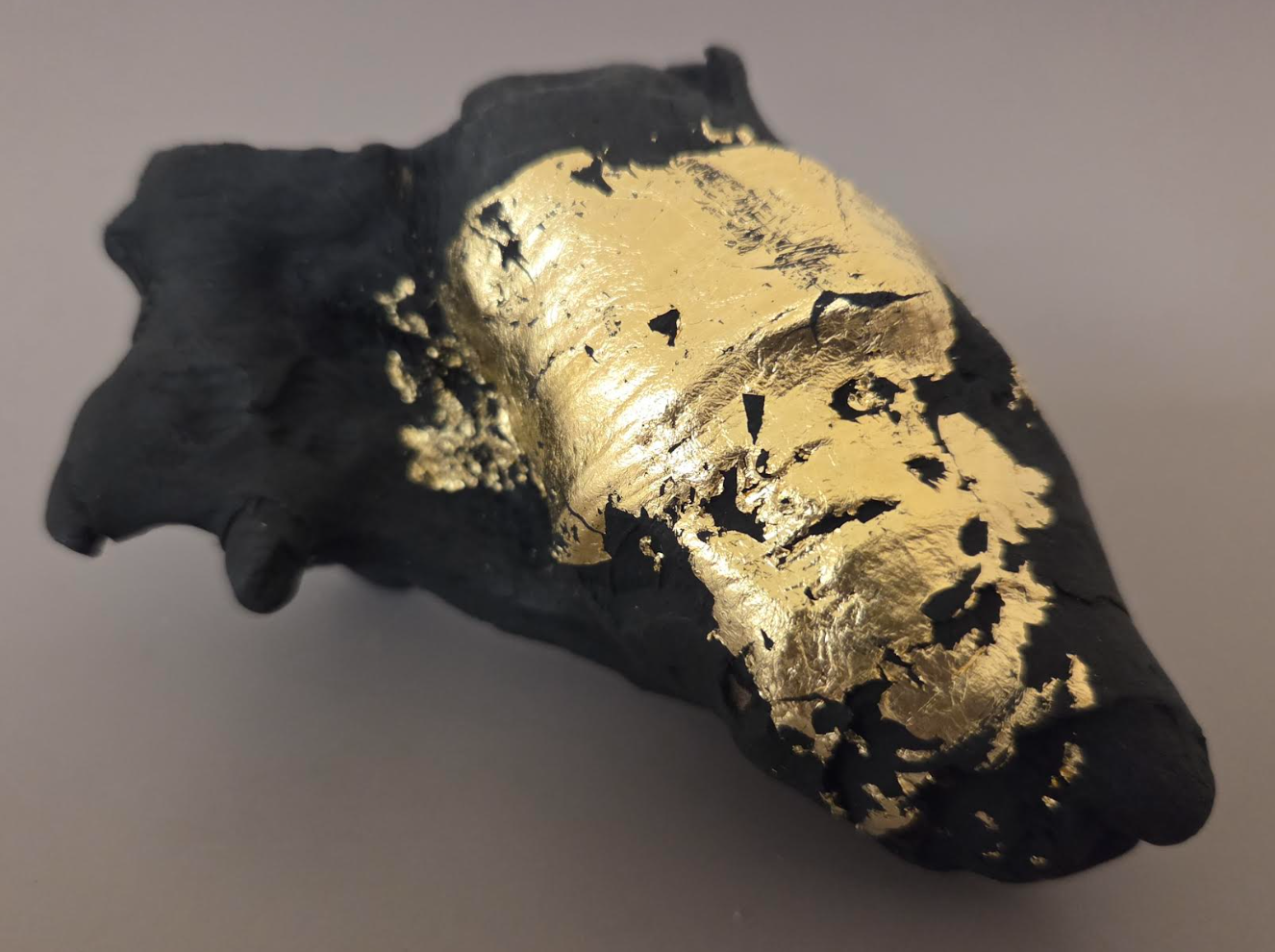 Gnarly Blackened Driftwood Oversized Ring with Gold Leaf - Adjustable