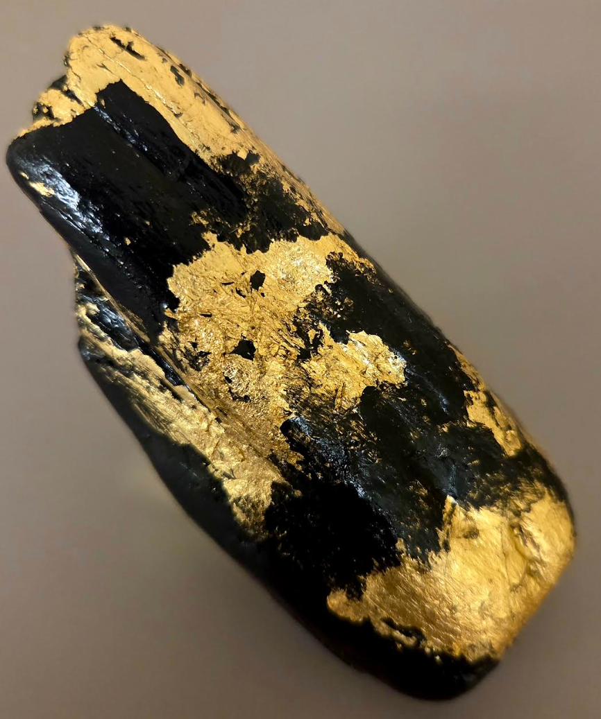 Oversized Black Driftwood & Gold Leaf Androgynous Adjustable Ring - OOAK Art