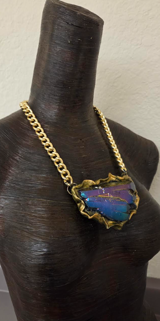 Sculpted Rainbow Quartz Pendant for Men or Women - Flashy OOAK Art