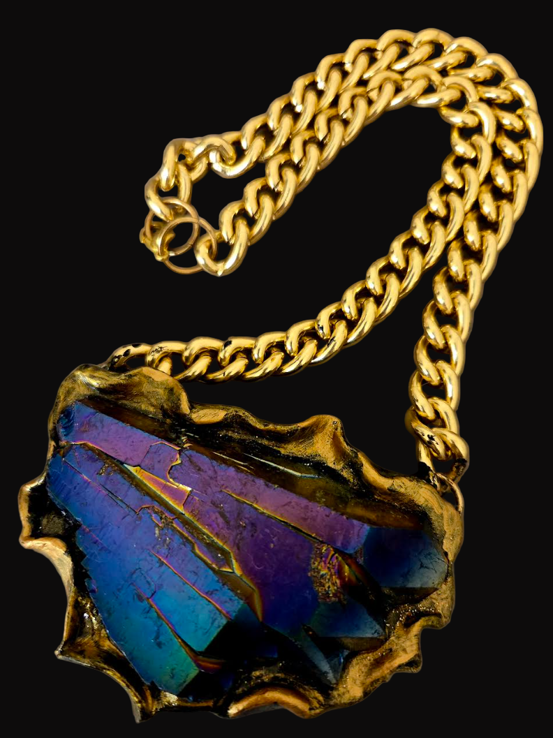 Sculpted Rainbow Quartz Pendant for Men or Women - Flashy OOAK Art