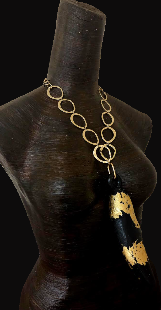 Blackened Driftwood and Gold Leaf Foil Statement Pendant - Androgynous