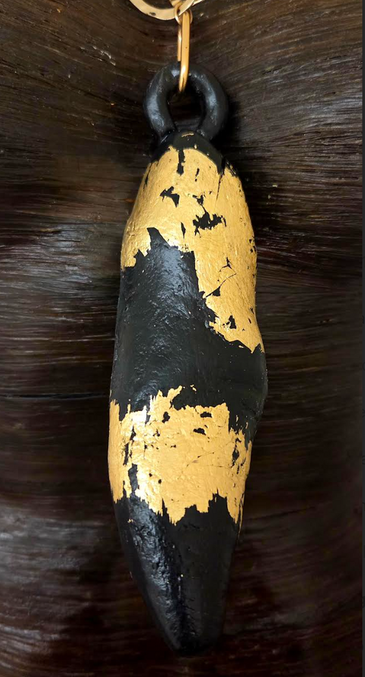 Blackened Driftwood and Gold Leaf Foil Statement Pendant - Androgynous