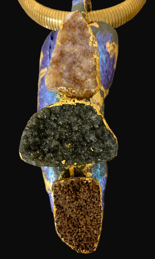 Driftwood & Druzy Totem Statement Pendant - Androgynous Style