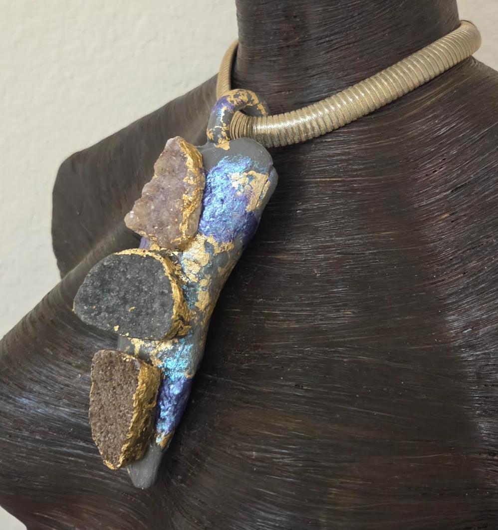 Driftwood & Druzy Totem Statement Pendant - Androgynous Style