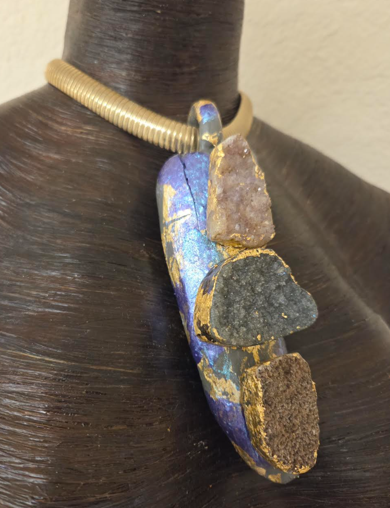 Driftwood & Druzy Totem Statement Pendant - Androgynous Style