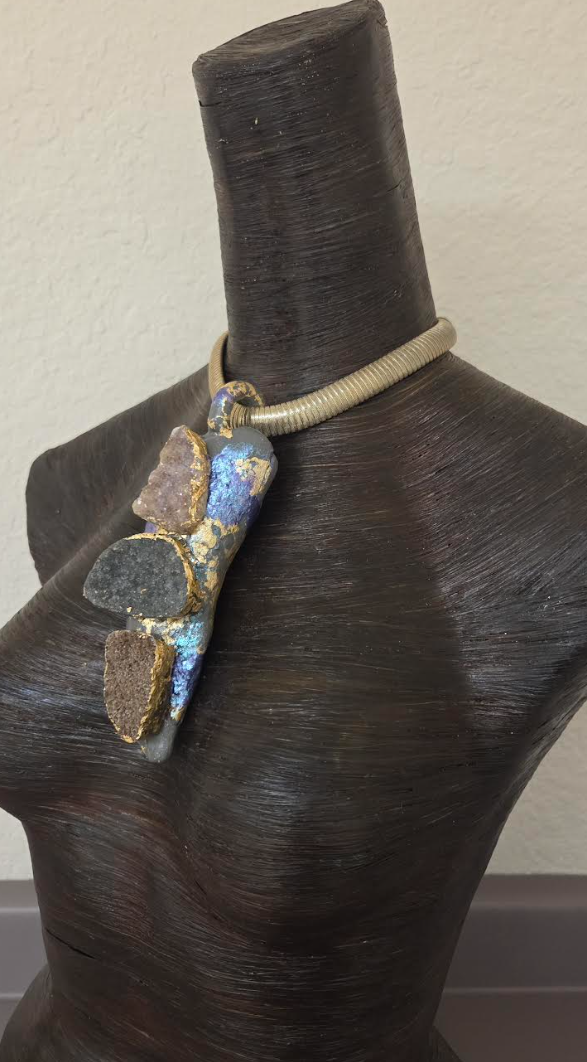 Driftwood & Druzy Totem Statement Pendant - Androgynous Style