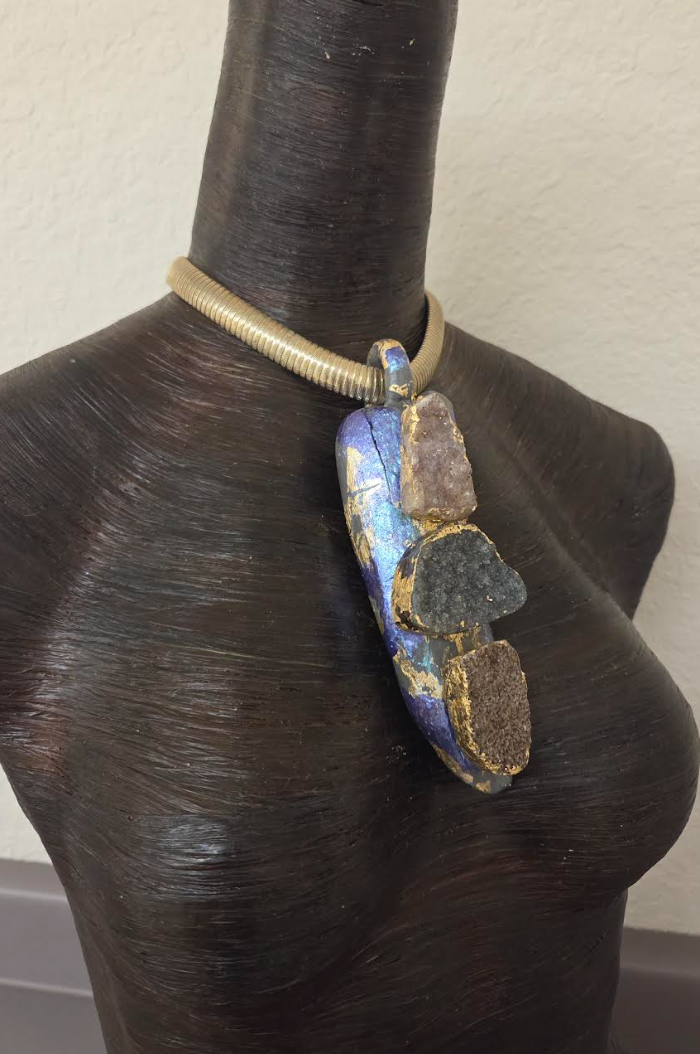 Driftwood & Druzy Totem Statement Pendant - Androgynous Style