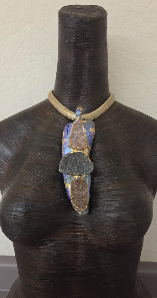 Driftwood & Druzy Totem Statement Pendant - Androgynous Style