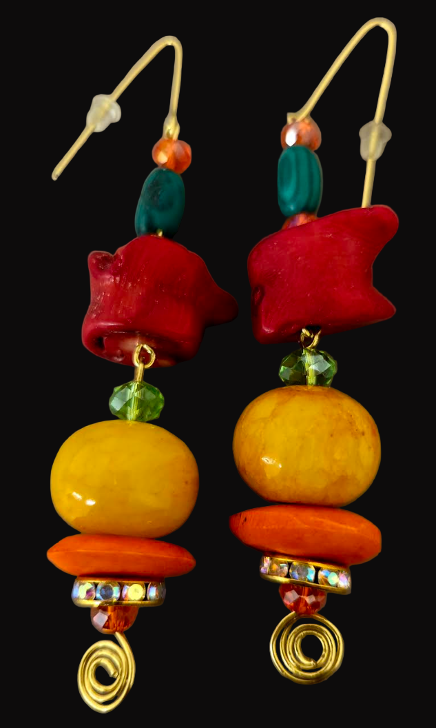 Colorful Exotic Beaded Dangle Pierced Earrings - Tropical Vacation Ear Candy