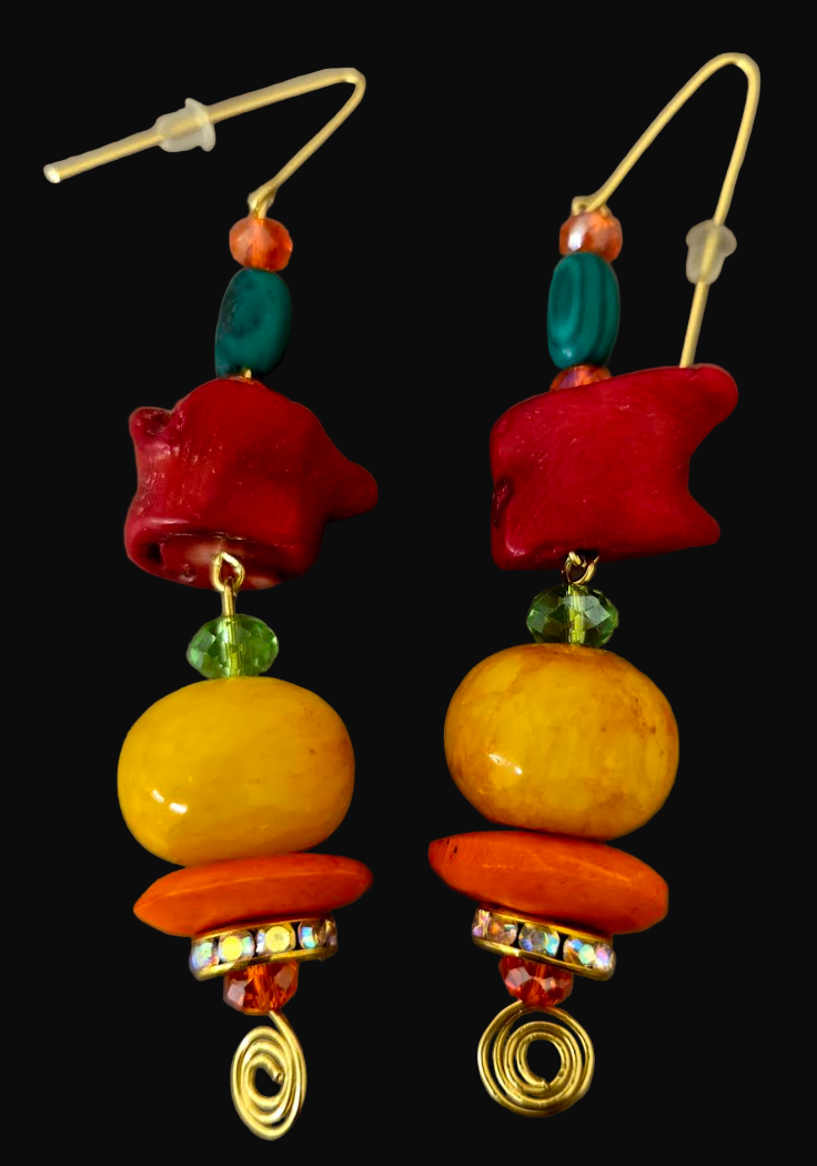 Colorful Exotic Beaded Dangle Pierced Earrings - Tropical Vacation Ear Candy