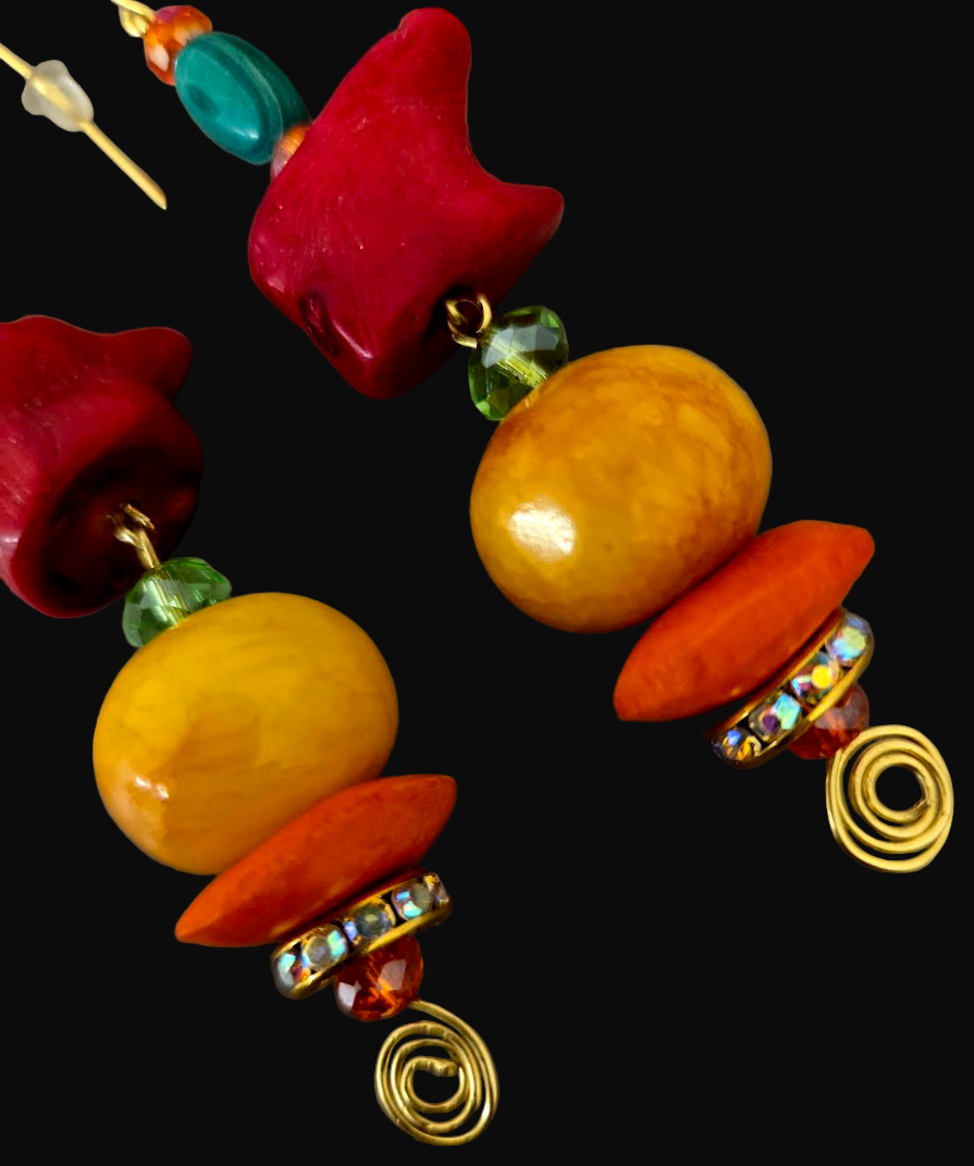 Colorful Exotic Beaded Dangle Pierced Earrings - Tropical Vacation Ear Candy