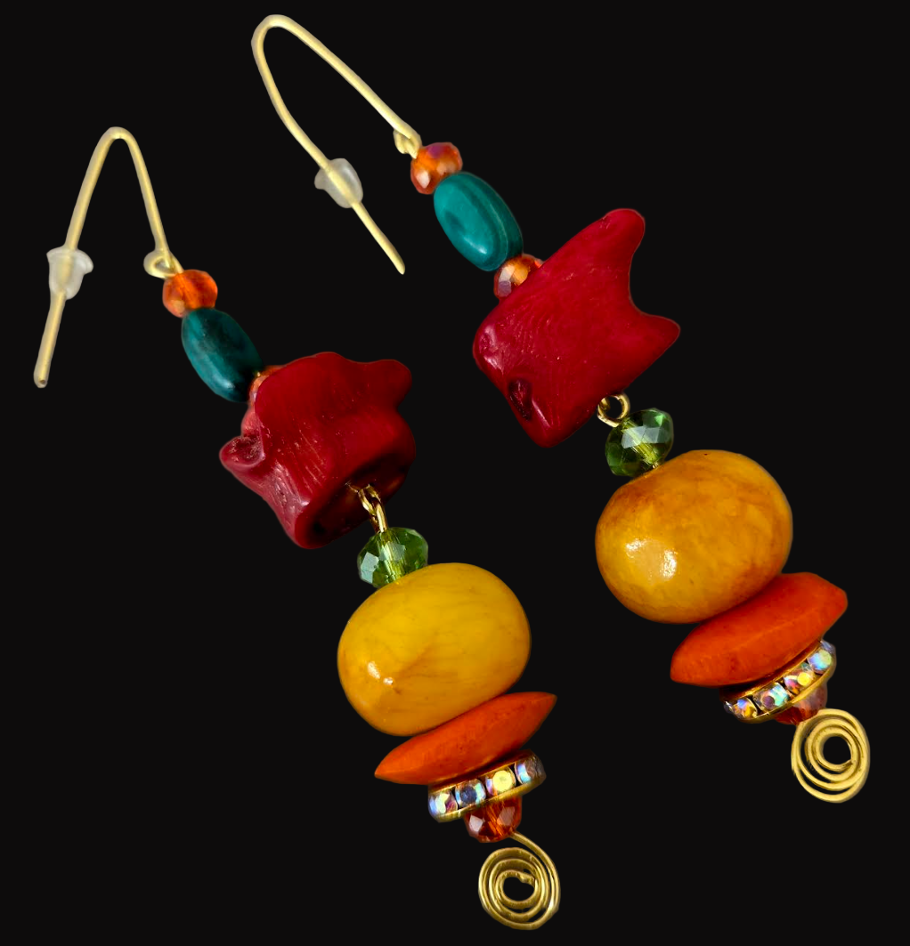 Colorful Exotic Beaded Dangle Pierced Earrings - Tropical Vacation Ear Candy