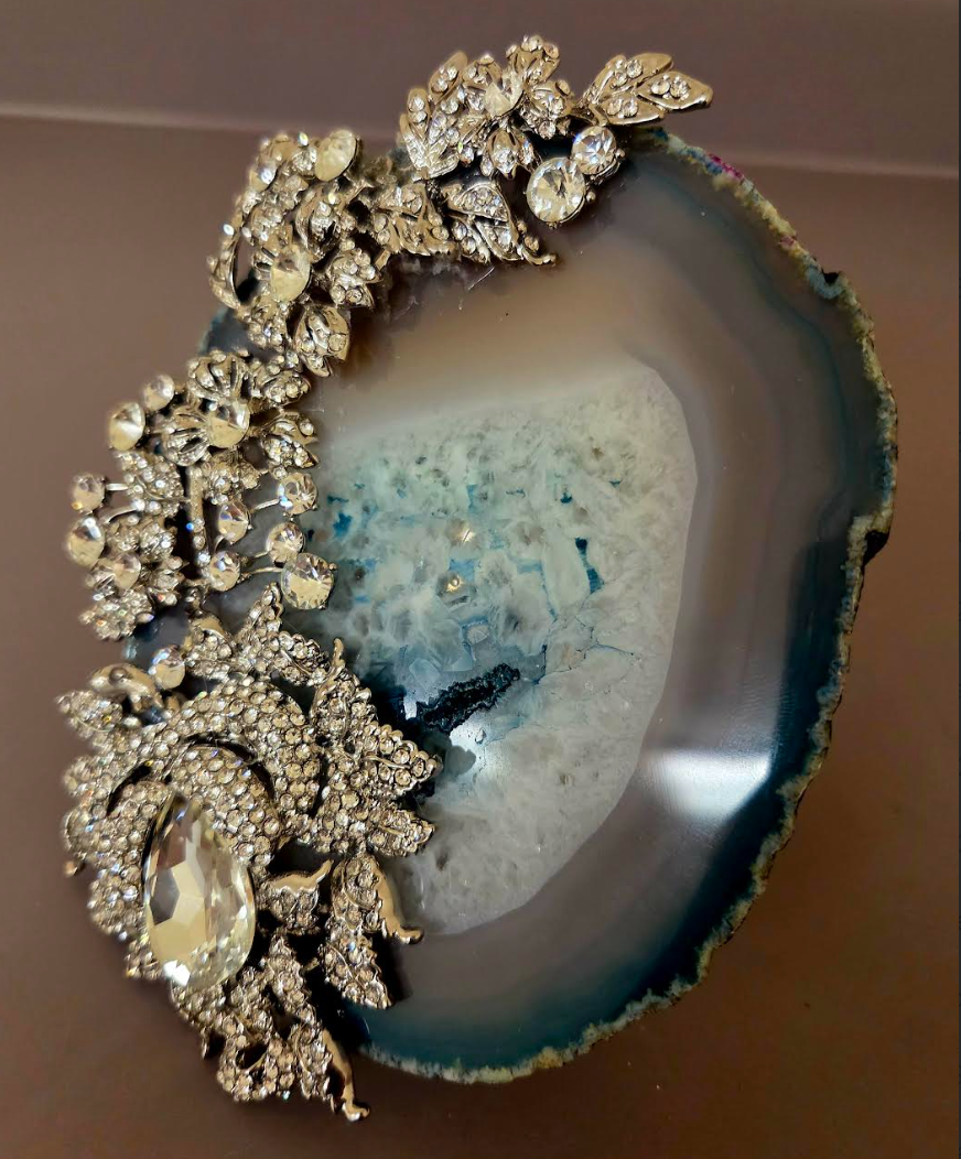 Teal Agate & Rhinestone Massive Statement Cuff - OOAK Bling Bling