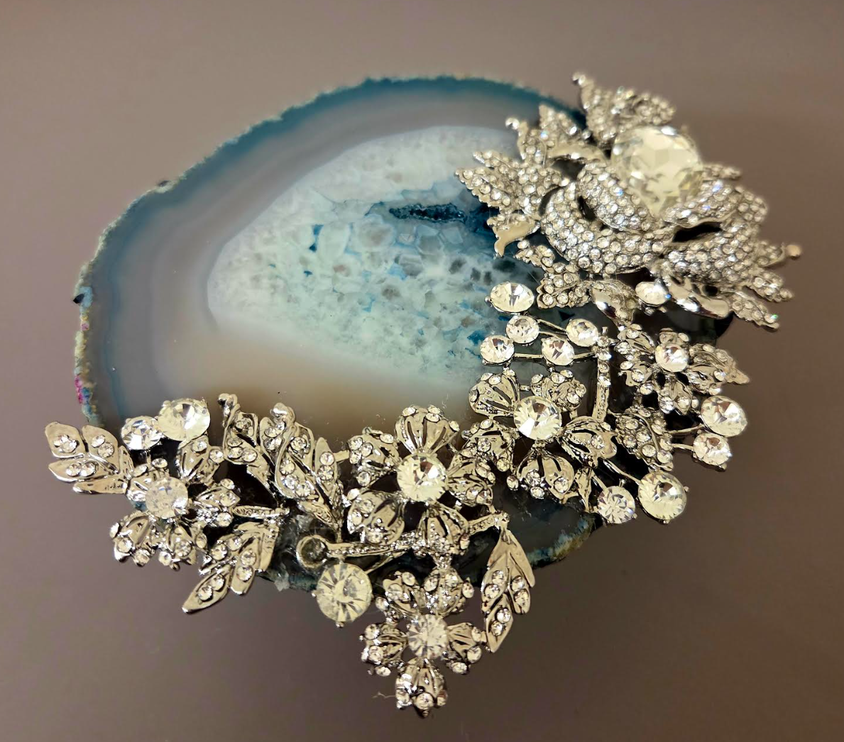 Teal Agate & Rhinestone Massive Statement Cuff - OOAK Bling Bling