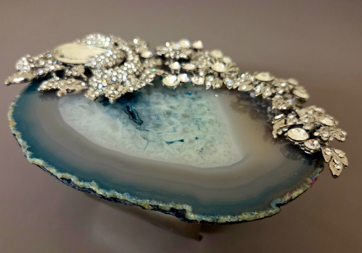 Teal Agate & Rhinestone Massive Statement Cuff - OOAK Bling Bling