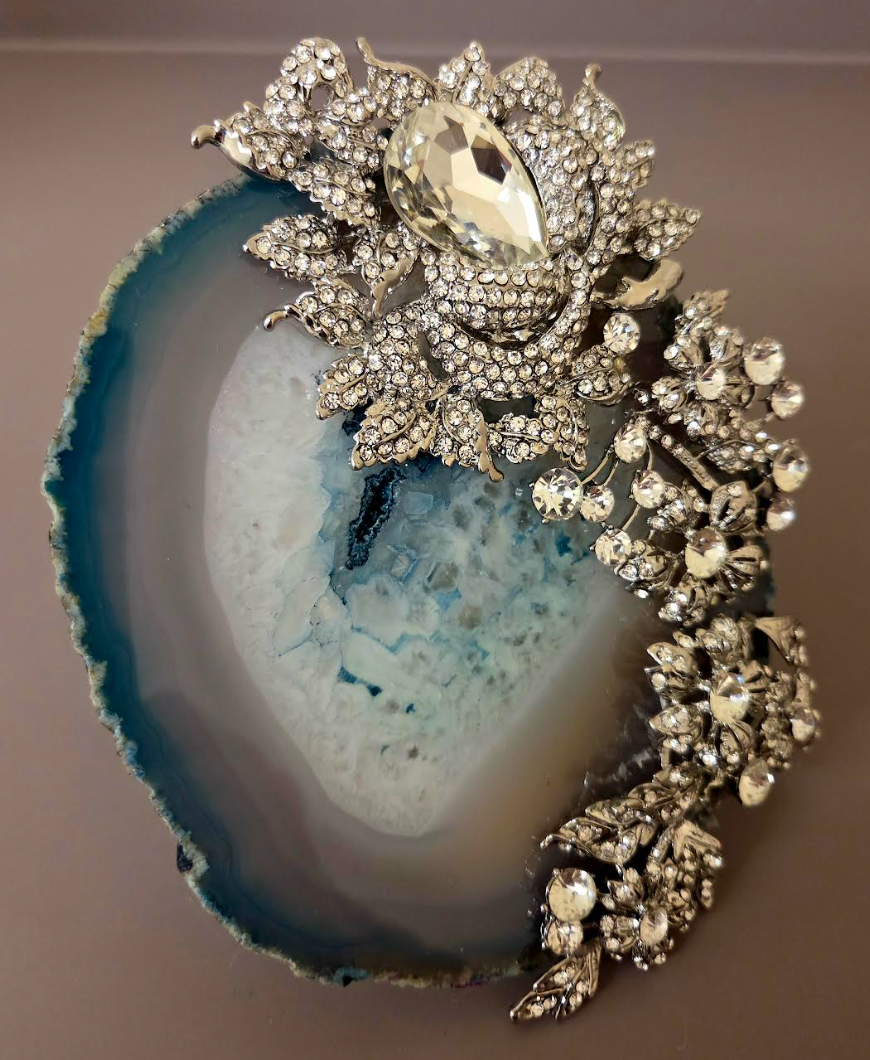 Teal Agate & Rhinestone Massive Statement Cuff - OOAK Bling Bling