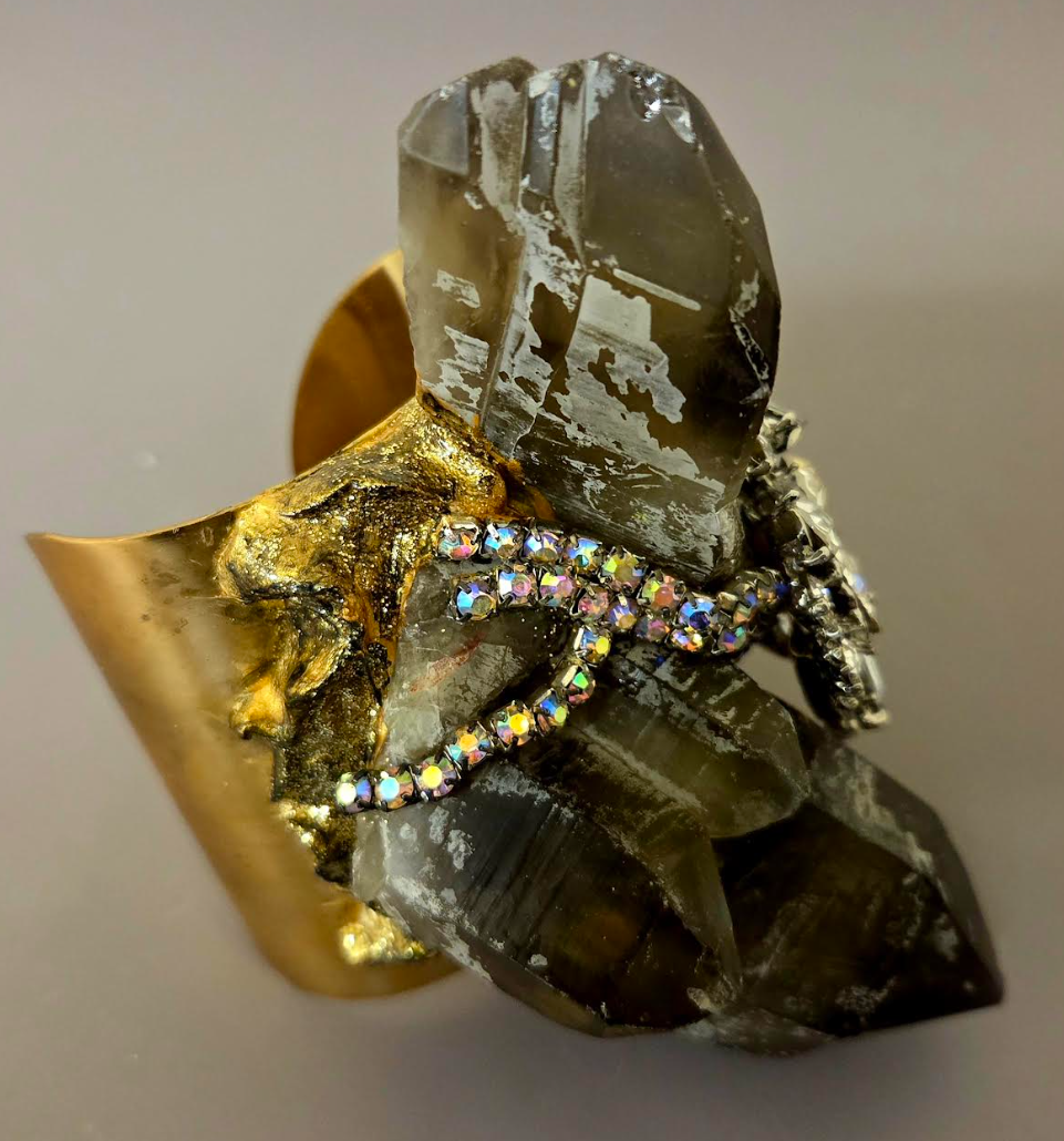 Smoky Quartz Rhinestone Brass Cuff - Luxury Glamour