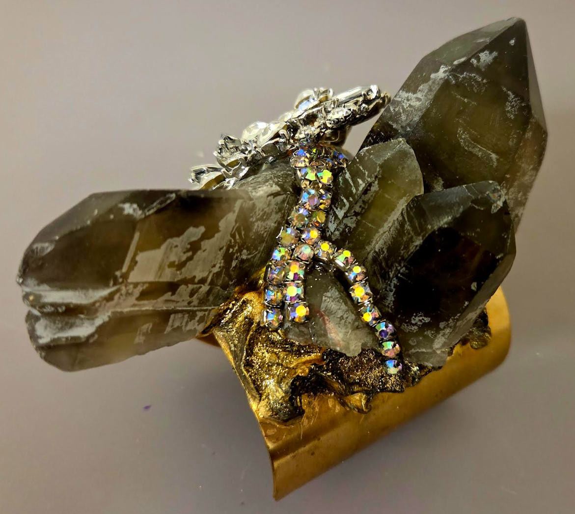 Smoky Quartz Rhinestone Brass Cuff - Luxury Glamour
