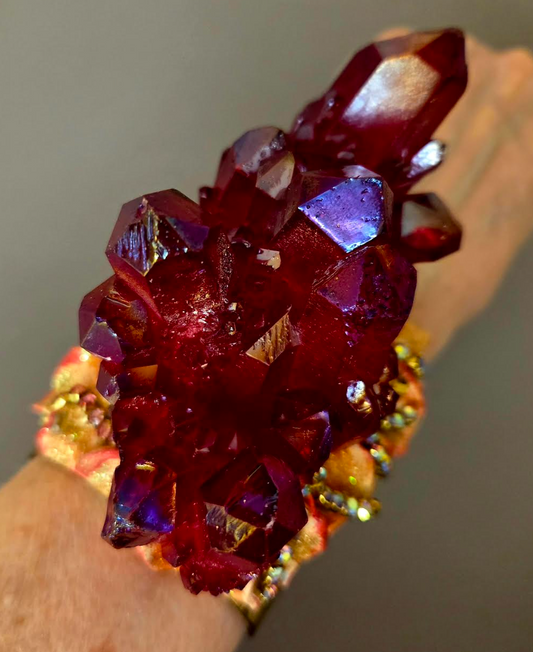 Ruby Red Quartz Sculpted Cuff - Haute Couture Statement