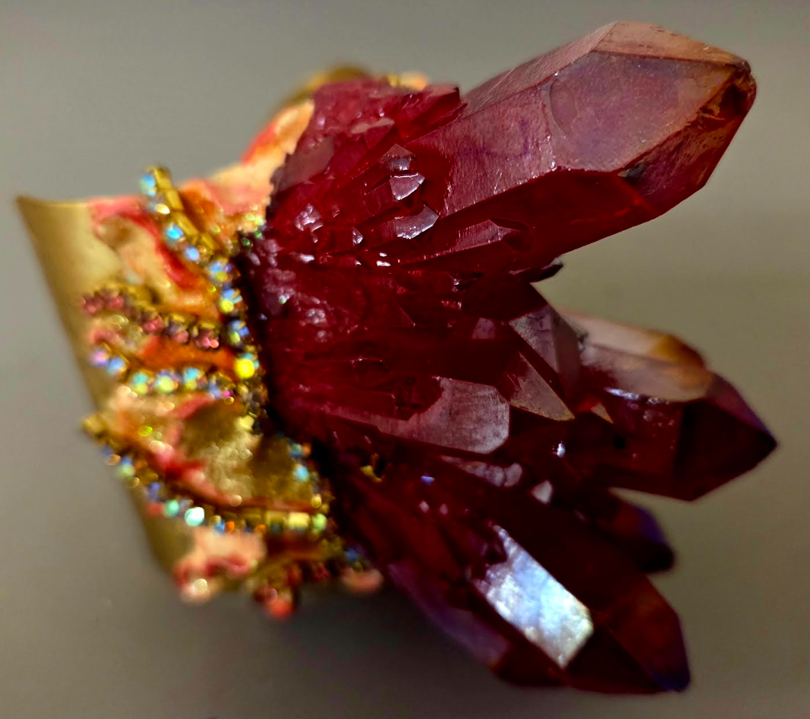 Ruby Red Quartz Sculpted Cuff - Haute Couture Statement