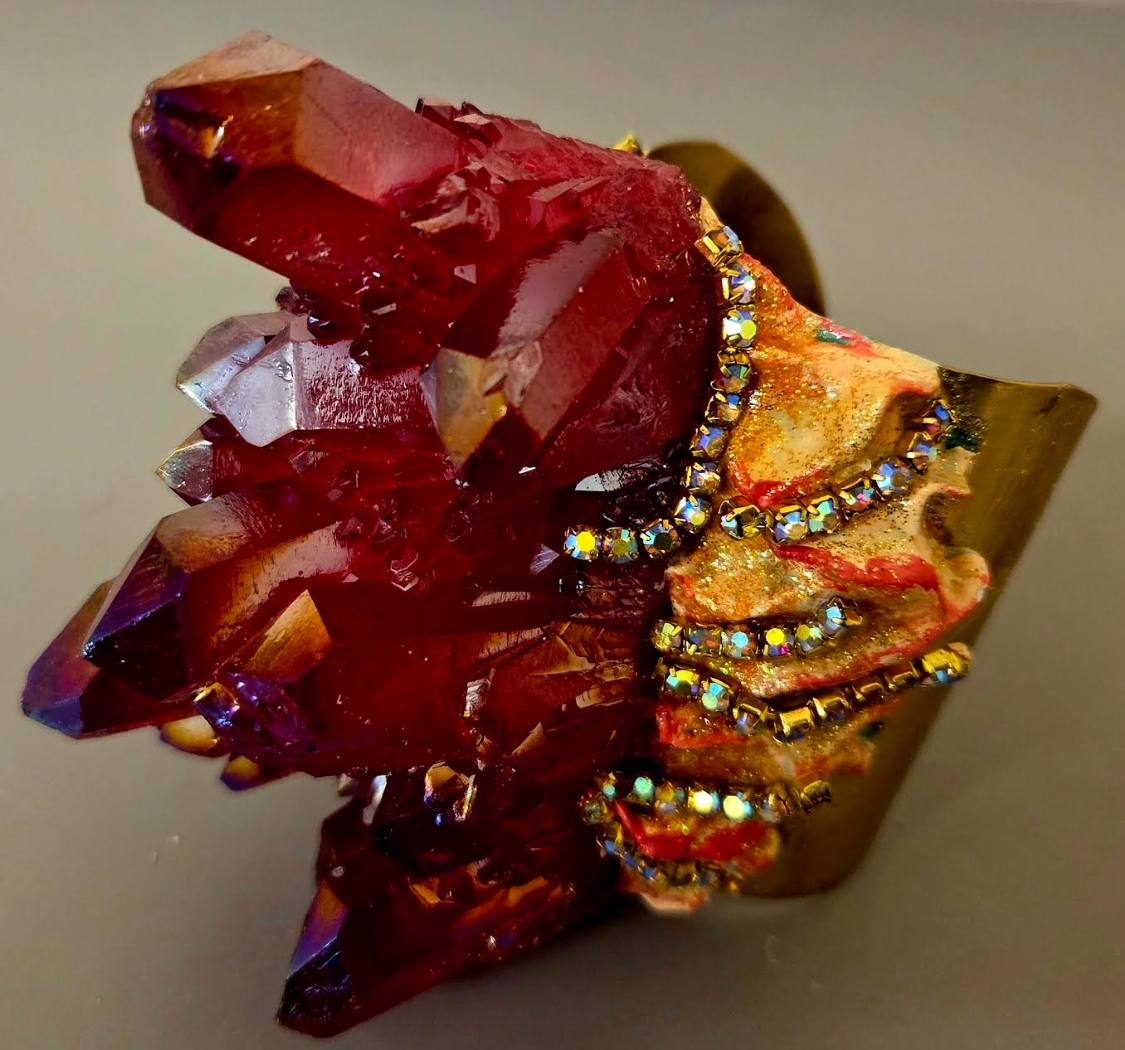 Ruby Red Quartz Sculpted Cuff - Haute Couture Statement