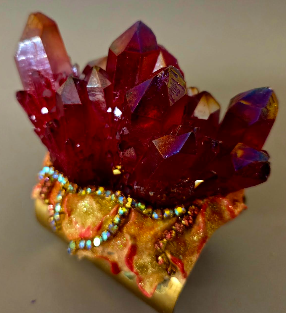 Ruby Red Quartz Sculpted Cuff - Haute Couture Statement