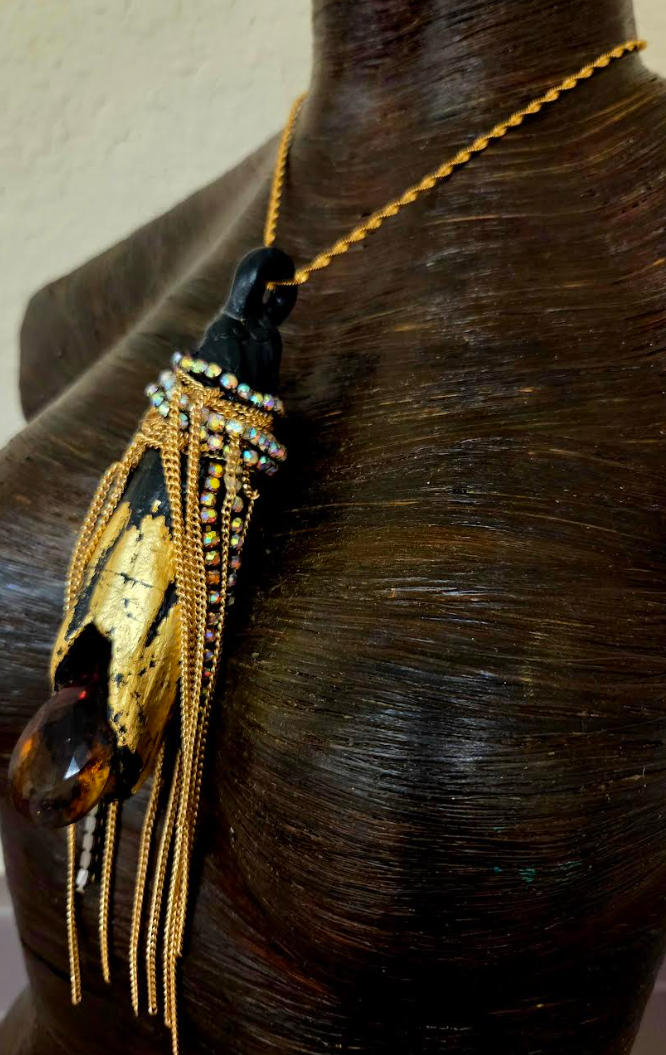 Avant Garde Driftwood Rhinestone & Chain Fringe Statement Pendant