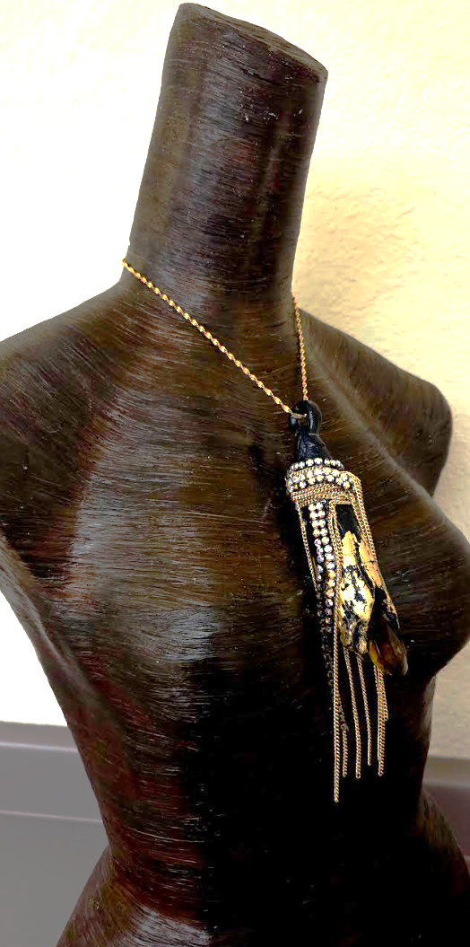 Avant Garde Driftwood Rhinestone & Chain Fringe Statement Pendant