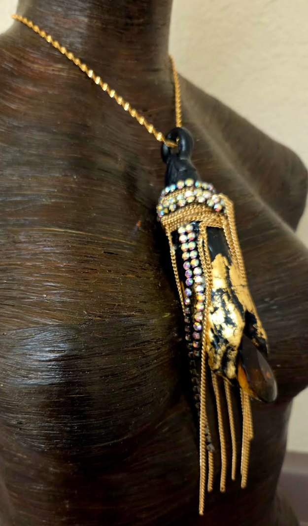 Avant Garde Driftwood Rhinestone & Chain Fringe Statement Pendant