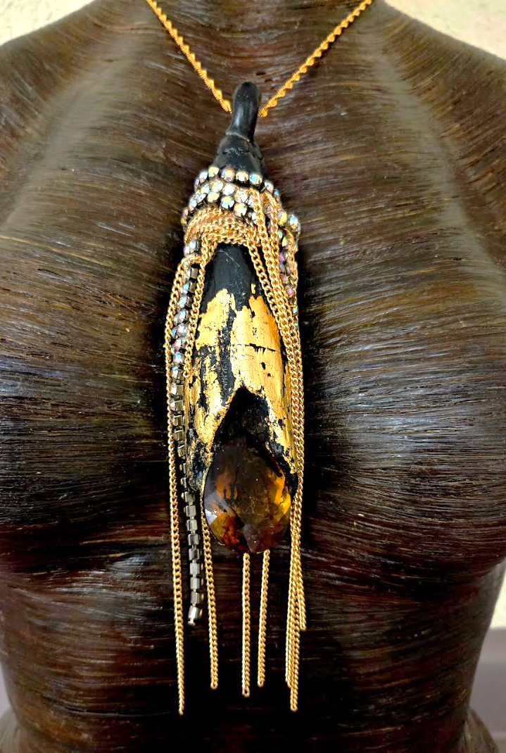 Avant Garde Driftwood Rhinestone & Chain Fringe Statement Pendant
