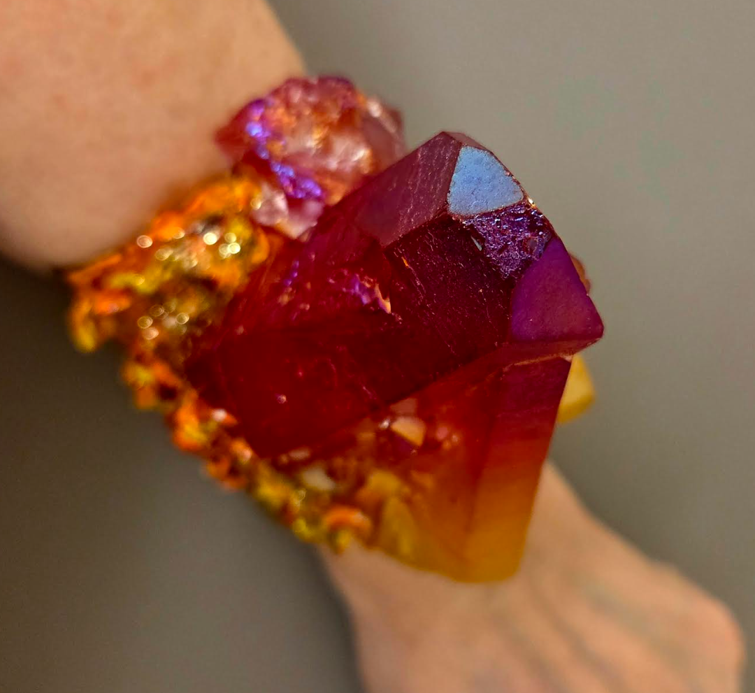 Red Orange Aura Quartz Statement Cuff - High End Luxury