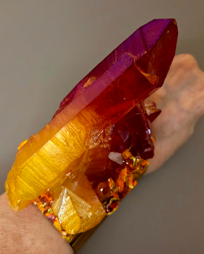 Red Orange Aura Quartz Statement Cuff - High End Luxury