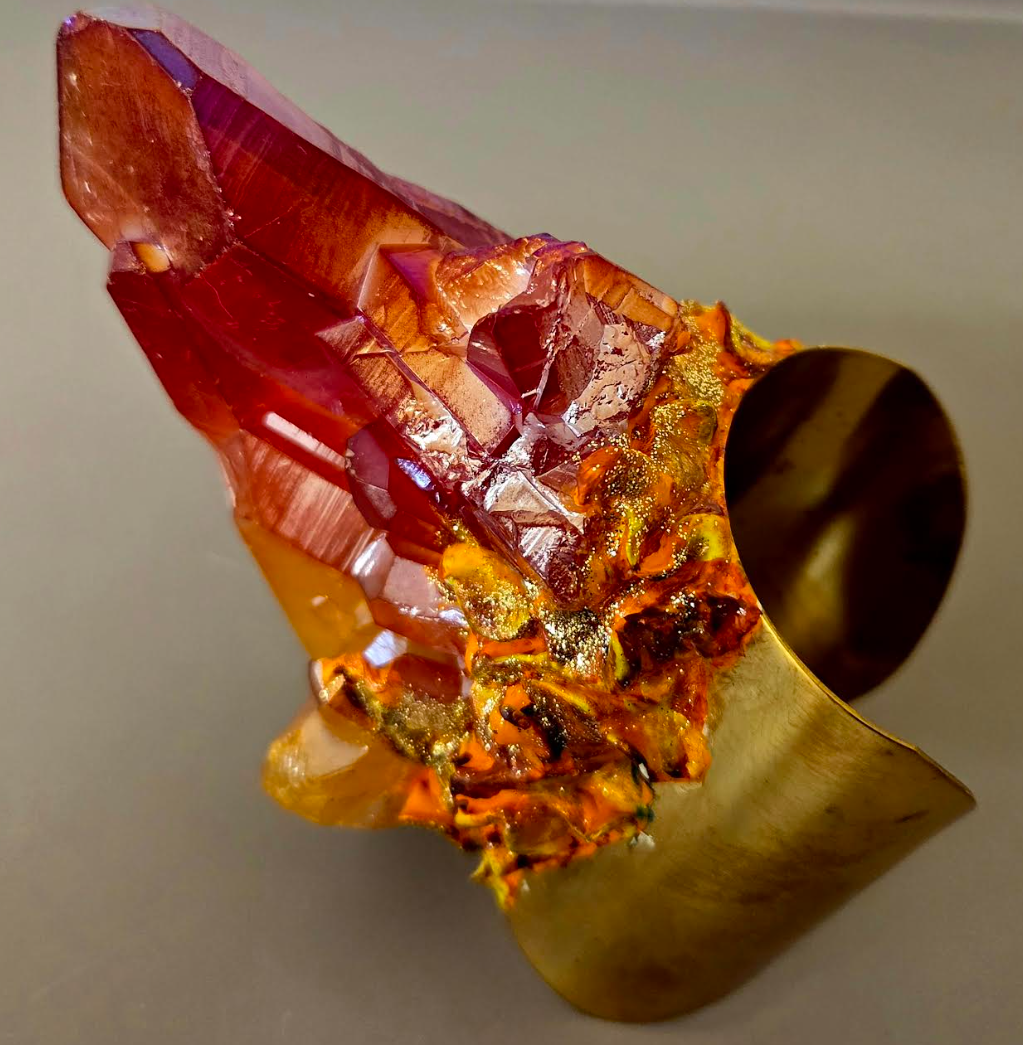 Red Orange Aura Quartz Statement Cuff - High End Luxury