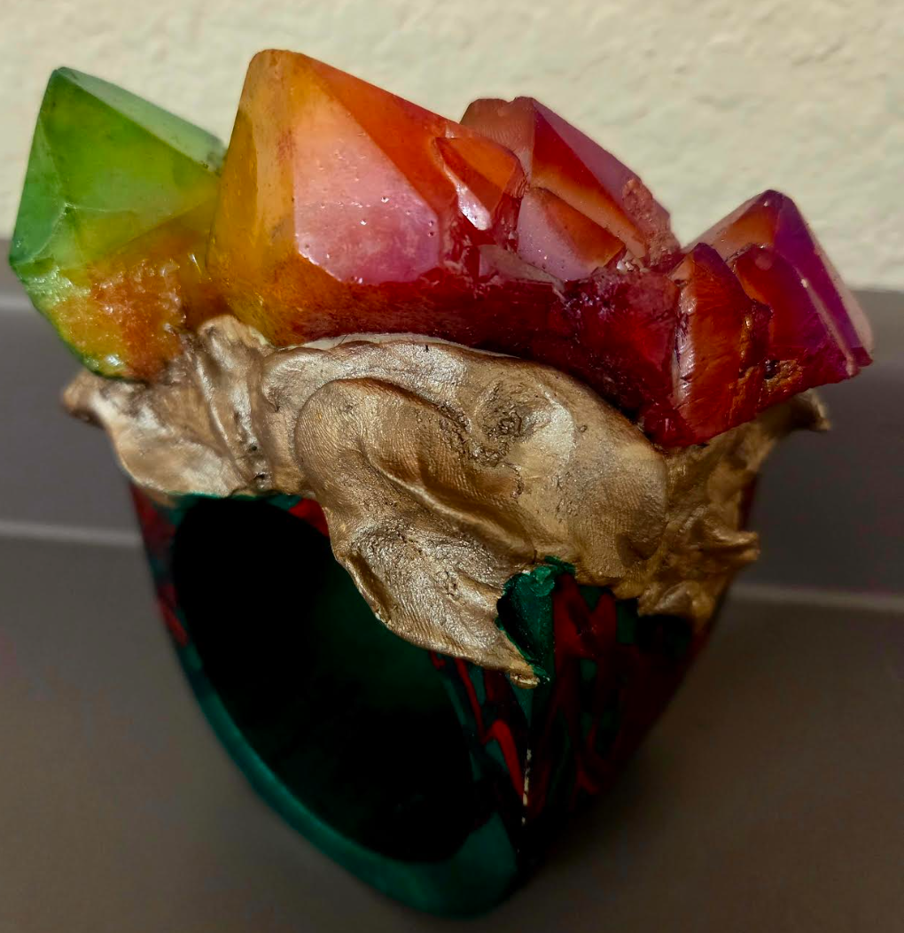 Oversized Wood Bangle - Red Green Quartz Unisex Statement