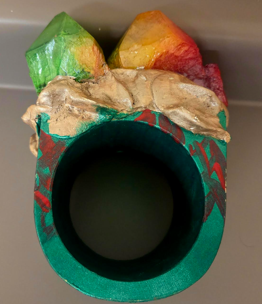 Oversized Wood Bangle - Red Green Quartz Unisex Statement