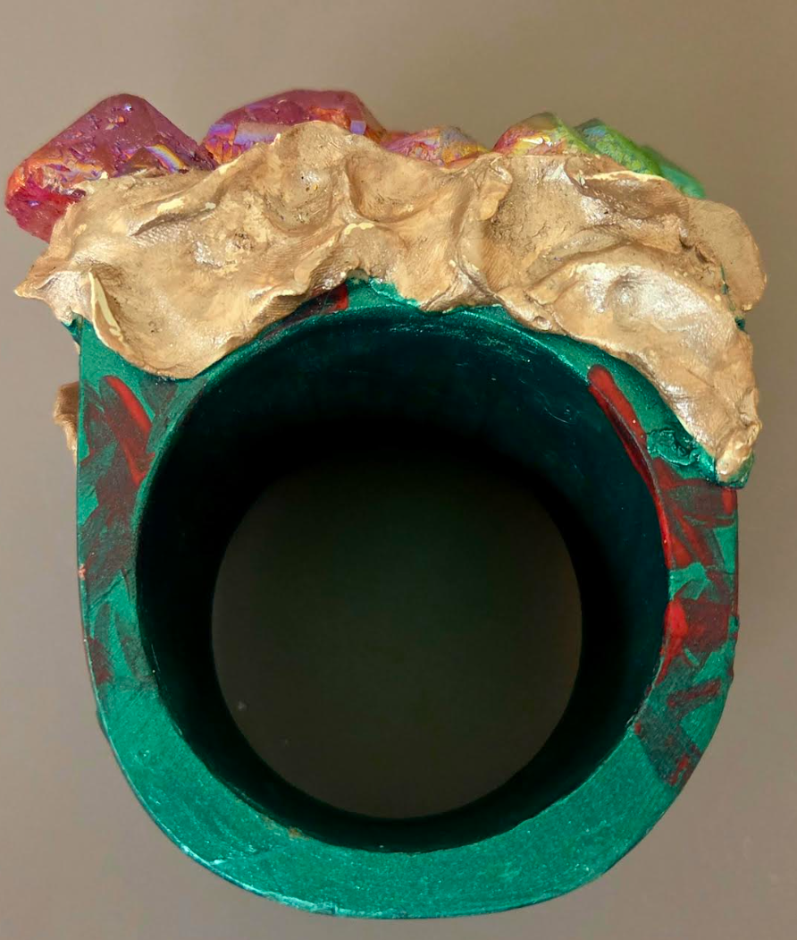 Oversized Wood Bangle - Red Green Quartz Unisex Statement