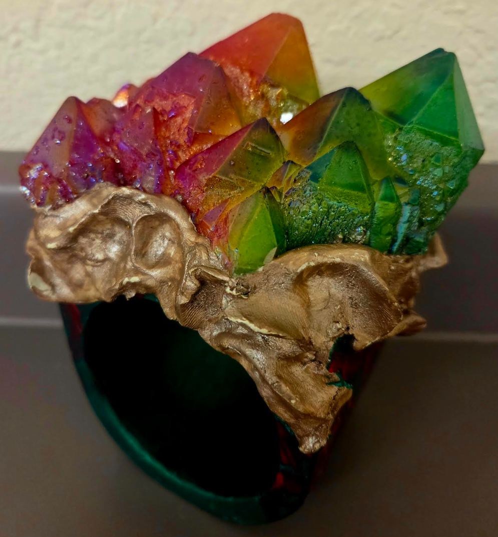 Oversized Wood Bangle - Red Green Quartz Unisex Statement