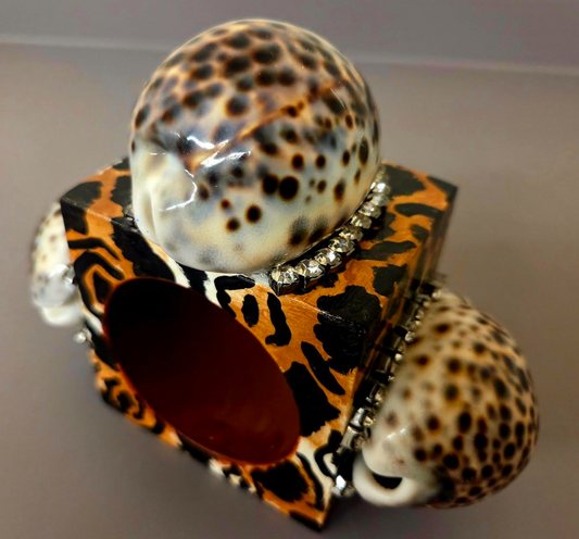 Cowrie Shell Leopard Wood Cuff - Iris Apfel Inspired