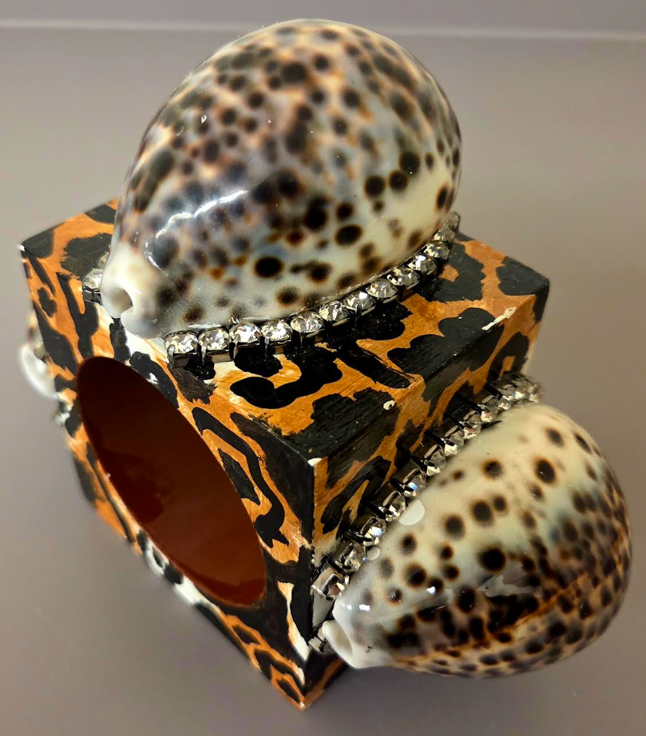 Cowrie Shell Leopard Wood Cuff - Iris Apfel Inspired
